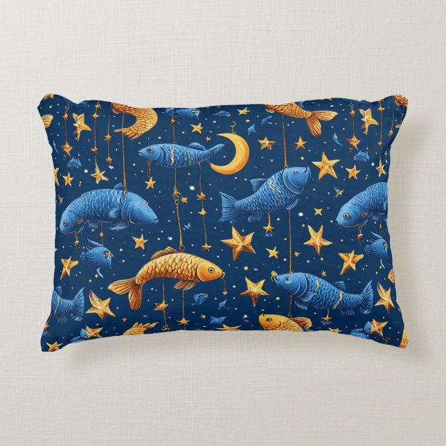 Colourful fish pattern accent pillow (Front)