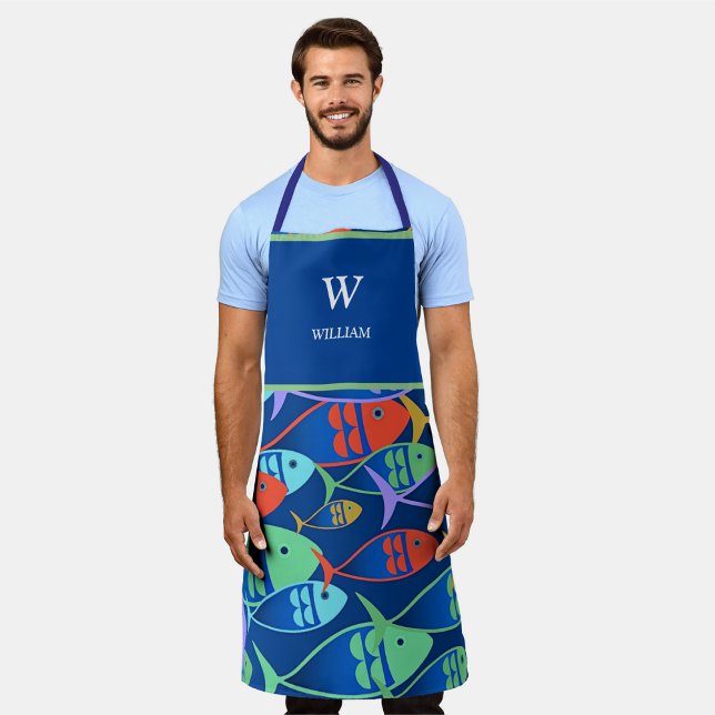 Colourful Fish Pattern  Name and Monogramed  Apron (Creator Uploaded)
