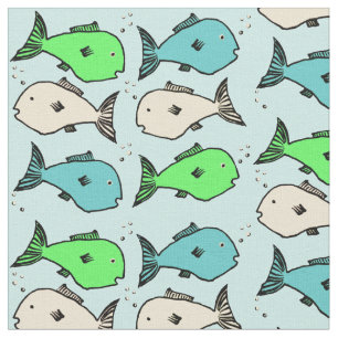 Colourful Fish Pattern on Light Blue Background Fabric