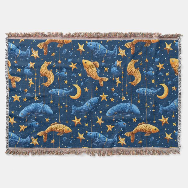 Colourful fish pattern throw blanket (Front)