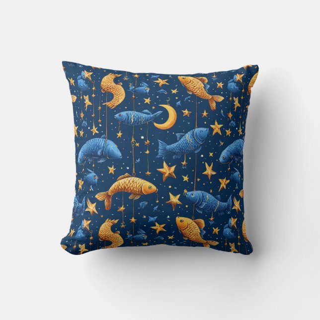 Colourful fish pattern throw pillow (Front)