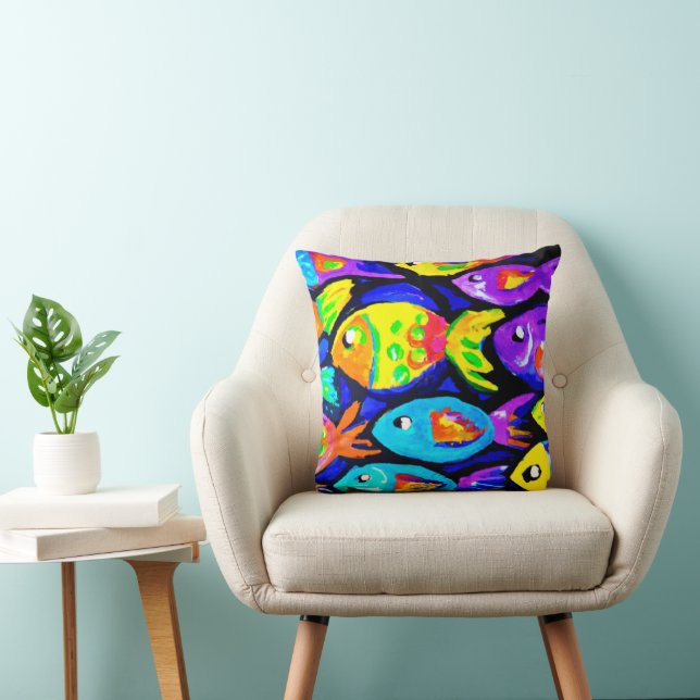 Colourful Fish Patterns Art. Buy Now Throw Pillow (Chair)