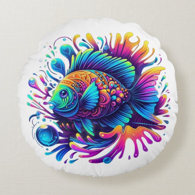 Colourful Fish Round Pillow (Front)