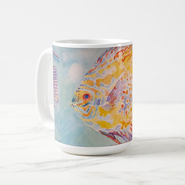 Colourful Fish Sea Pattern Watercolor  Coffee Mug (Front Left)