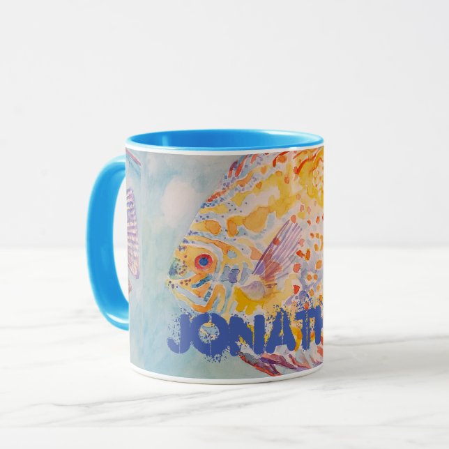 Colourful Fish Sea Pattern Watercolor  Coffee Mug (Front Left)