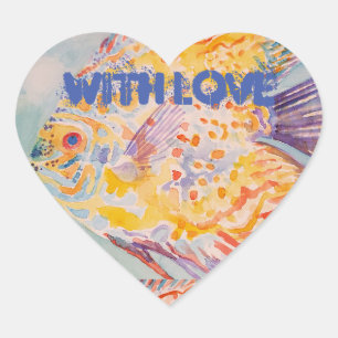 Colourful Fish Sea Pattern Watercolor Heart Sticker