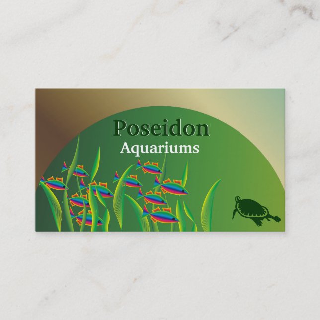 Colourful fish, seaweed and turtle aquarium business card (Front)