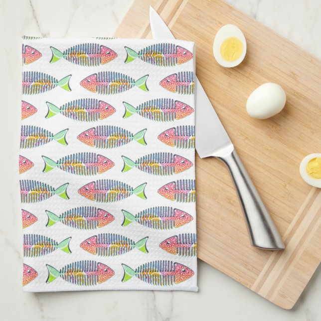 Colourful Fish Skeleton Kitchen Towel (Quarter Fold)