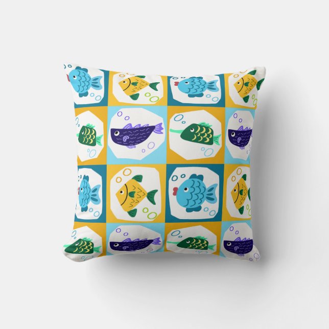 Colourful Fish Throw Pillow (Front)