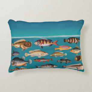 Colourful Fish Under Blue Ocean Water Accent Pillow