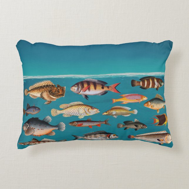 Colourful Fish Under Blue Ocean Water Accent Pillow (Front)