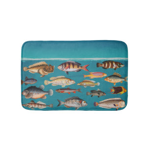 Colourful Fish Under Blue Ocean Water Bath Mat