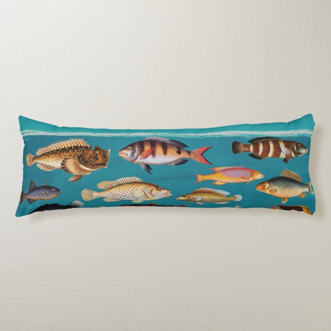 Colourful Fish Under Blue Ocean Water Body Pillow (Front)