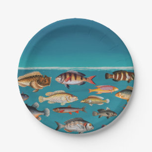 Colourful Fish Under Blue Ocean Water Paper Plate