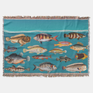 Colourful Fish Under Blue Ocean Water  Throw Blanket