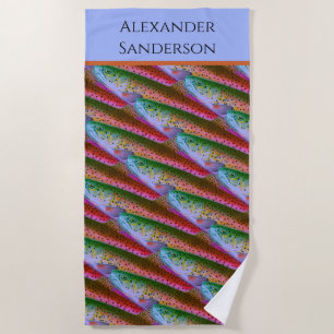Colourful fish watercolor Rainbow trout pattern  Beach Towel