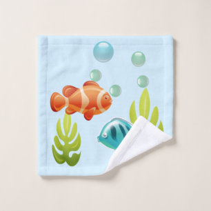 Colourful Fish with Bubbles & Seaweed Bath Towel Set
