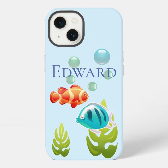 Colourful Fish with Bubbles & Seaweed iPhone Case (Back)