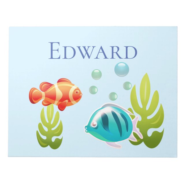 Colourful Fish with Bubbles & Seaweed Notepad (Front)