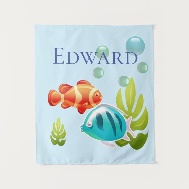 Colourful Fish with Bubbles & Seaweed Tapestry (Front)