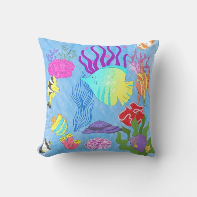 Colourful Fishes And Corals Throw Pillow (Front)