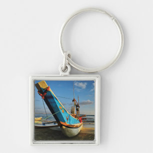 Colourful Fishing Boat By The Ocean Keychain