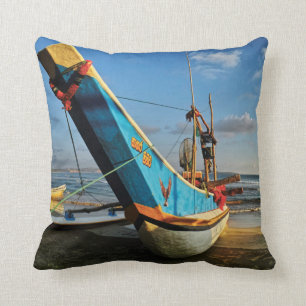 Colourful Fishing Boat By The Ocean Throw Pillow