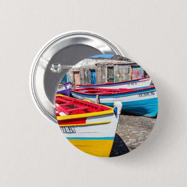 Colourful Fishing Boats, Cape Verde 2 Inch Round Button (Front & Back)