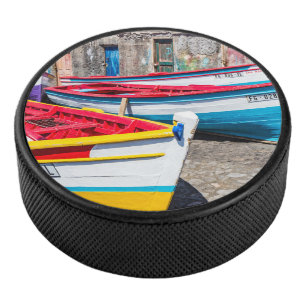 Colourful Fishing Boats, Cape Verde Hockey Puck