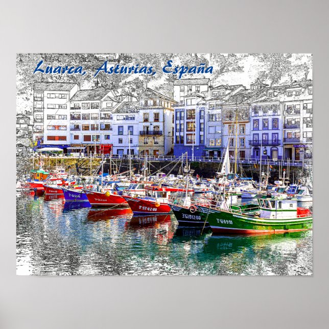 Colourful fishing boats in Luarca, Asturias, Spain Poster (Front)