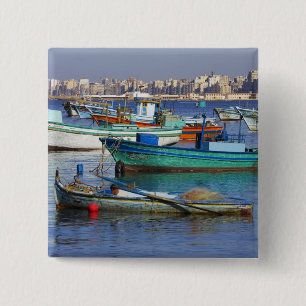 Colourful fishing boats in the Harbour of 2 Inch Square Button