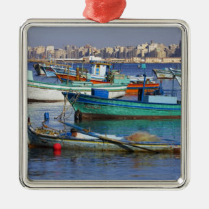Colourful fishing boats in the Harbour of Metal Ornament