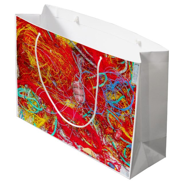 Colourful fishing nets large gift bag (Back Angled)