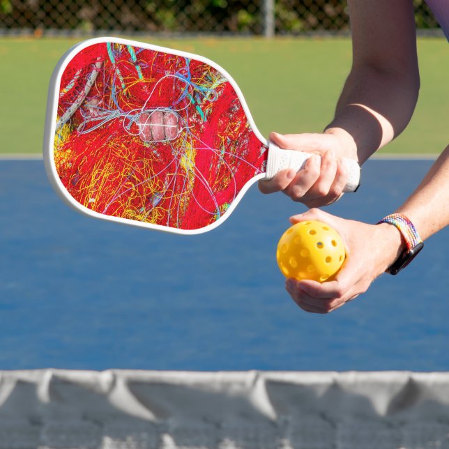 Colourful fishing nets pickleball paddle (Insitu)