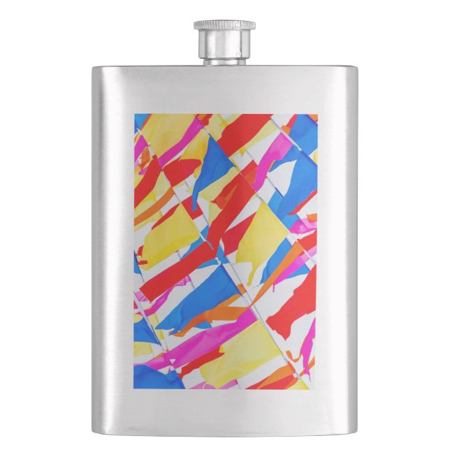 Colourful flags hip flask (Front)