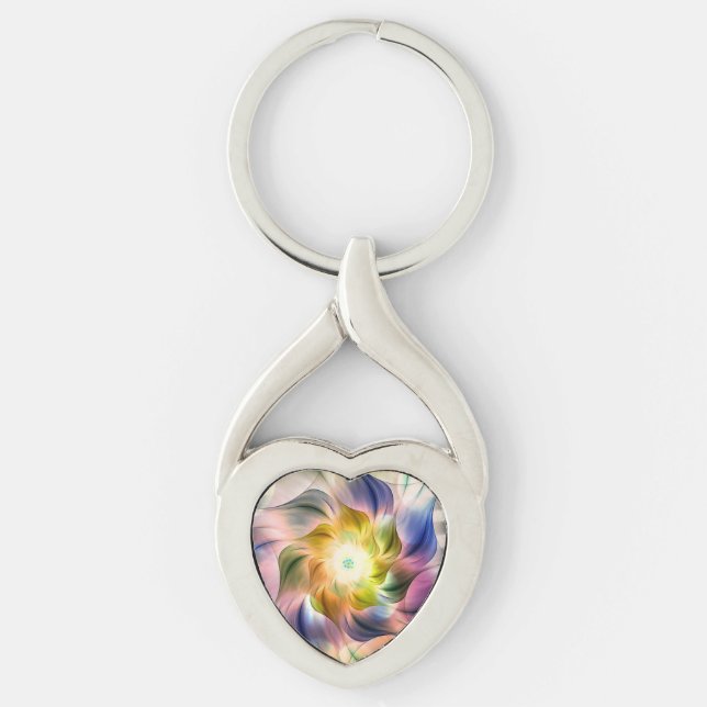 Colourful Flame Fractal Flower Keychain (Front)