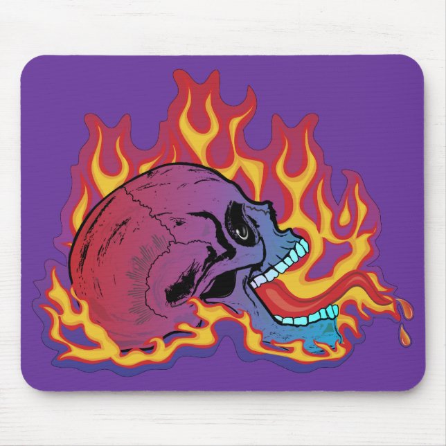 Colourful Flaming Skull Mouse Pad (Front)