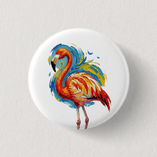 Colourful Flamingo Abstract Brushstroke Bird Art 1 Inch Round Button