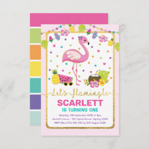 Colourful Flamingo Birthday Girls Tropical Party Invitation