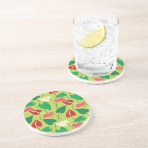 Colourful flamingo flowers pattern coaster