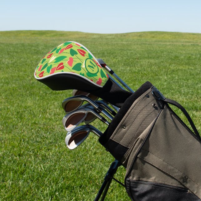 Colourful flamingo flowers pattern golf head cover (In Situ)