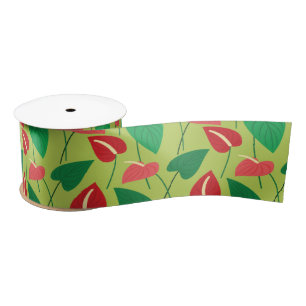Colourful flamingo flowers pattern satin ribbon