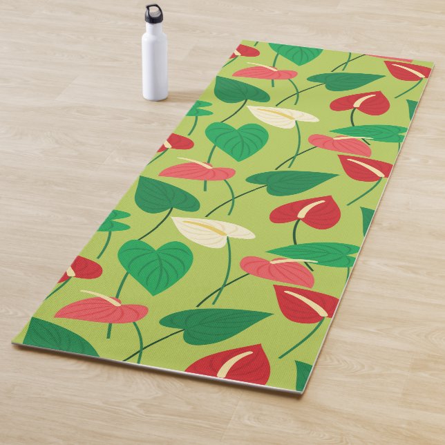 Colourful flamingo flowers pattern yoga mat (In Situ)