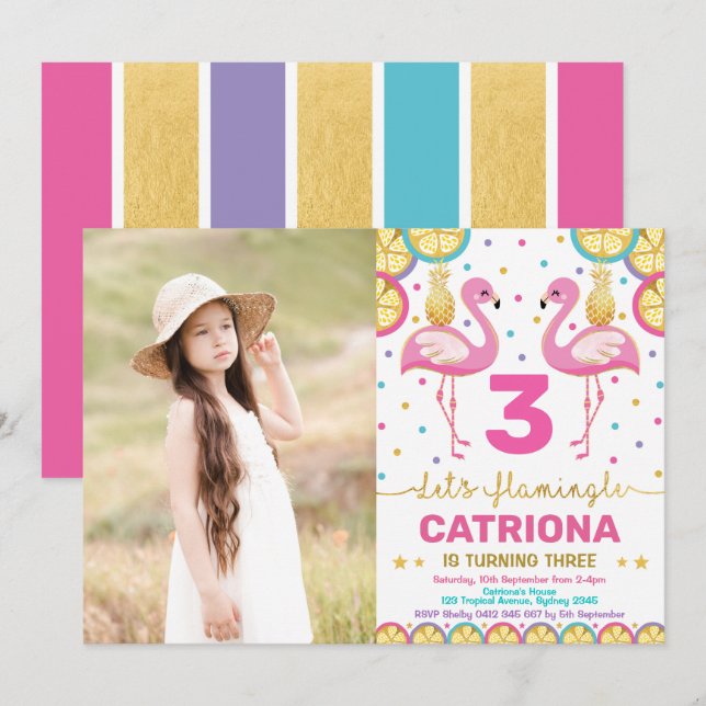 Colourful Flamingo Party Tropical Luau Birthday Invitation (Front/Back)