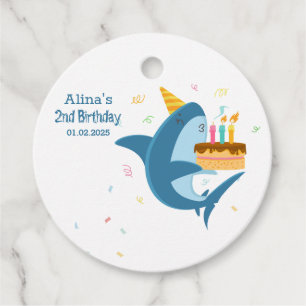 Colourful Flat Simple Baby Sharks Birthday Party Favour Tags