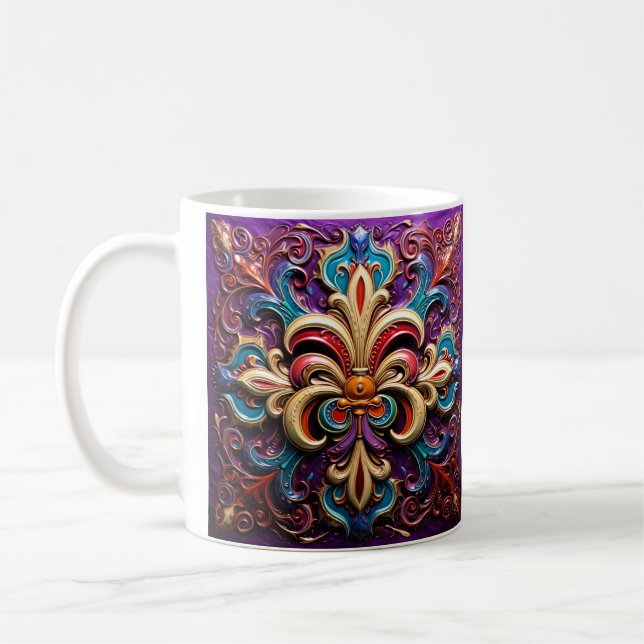 Colourful Fleur de lis coffee mug (Left)