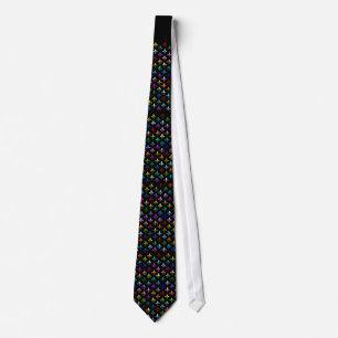 Colourful fleur de lis pattern on black tie