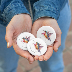 Colourful Flight, watercolor hummingbird custom 1 Inch Round Button