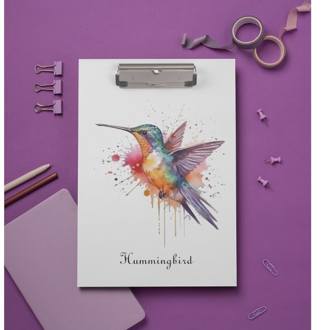 Colourful Flight, watercolor hummingbird custom Clipboard (Creator Uploaded)