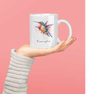 Colourful Flight, watercolor hummingbird custom Two-Tone Coffee Mug